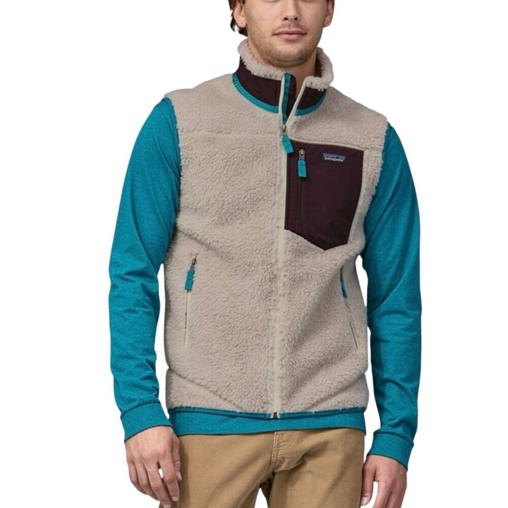 Patagonia Classic Retro-X Fleece Vest Natural Brown Teal Men’s Large